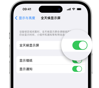 方城苹果15预约维修分享iPhone15如何设置全天候显示屏幕可见 